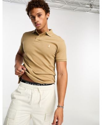 Polo Ralph Lauren icon logo pique polo slim fit in tan-Brown