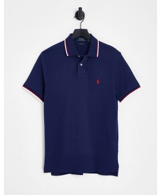 Polo Ralph Lauren icon logo tipped slim fit pique polo in navy