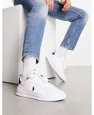 Polo Ralph Lauren leather heritage court sneakers in white with black pony logo and back stripe