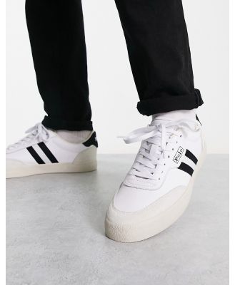 Polo Ralph Lauren leather suede court vulc sneakers in white black stripe