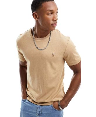 Polo Ralph Lauren multi icon logo pima cotton t-shirt in camel marl-Neutral