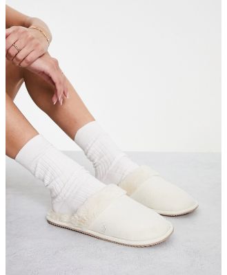 Polo Ralph Lauren Summit Scruff II mule slippers in beige-White