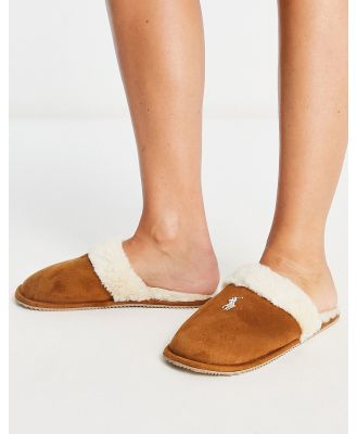 Polo Ralph Lauren Summit Scruff II mule slippers in tan and cream-Brown