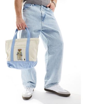 Polo Ralph Lauren tote bag with bear logo in cream-Neutral