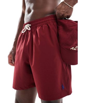 Polo Ralph Lauren Traveler icon logo swim shorts in burgundy-Red