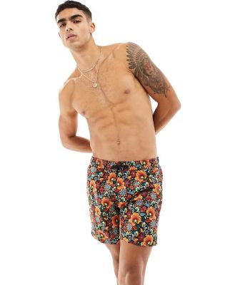 Pretty Green Avalon floral swim shorts in orange with all over print