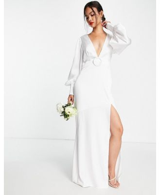 Pretty Lavish Bridal belted satin maxi dress in ivory-White