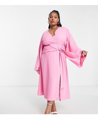 Pretty Lavish Curve knot front plunge midaxi dress in pink