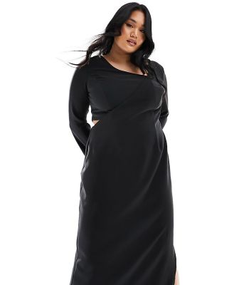 Pretty Lavish Curve long sleeve midaxi dress in black