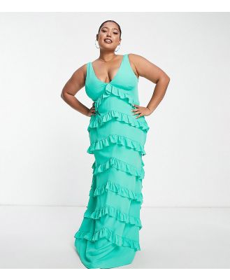 Pretty Lavish Curve ruffle maxi dress in emerald green