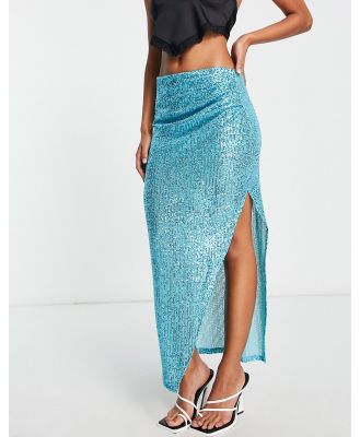 Pretty Lavish embellished split maxi skirt in blue