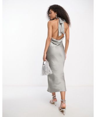 Pretty Lavish high neck satin midaxi dress in slate grey