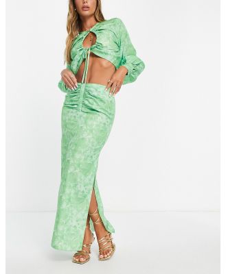 Pretty Lavish ruched midaxi skirt in green abstract floral (part of a set)