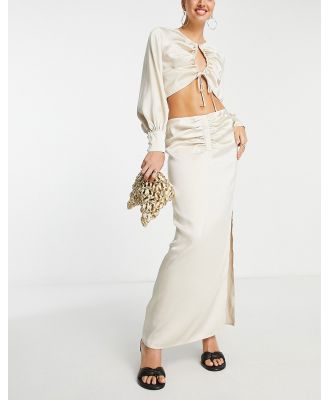 Pretty Lavish ruched midaxi skirt in oyster (part of a set)-White
