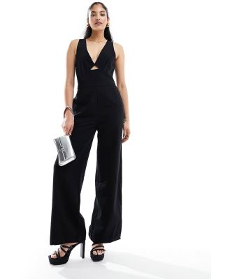 Pretty Lavish tie back wide leg jumpsuit in black