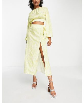 Pretty Lavish tie midaxi skirt in chartreuse floral (part of a set)-Yellow