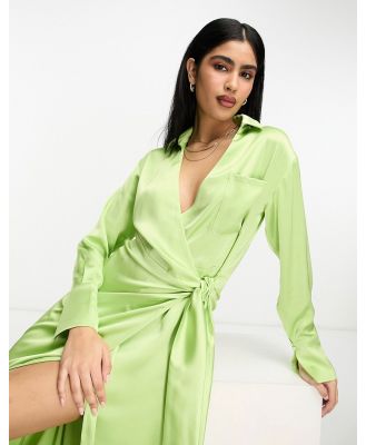 Pretty Lavish wrap shirt midaxi dress in apple green