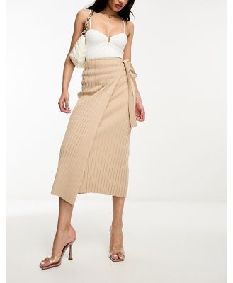 Pretty Lavish wrap thigh split knit skirt in beige-Neutral