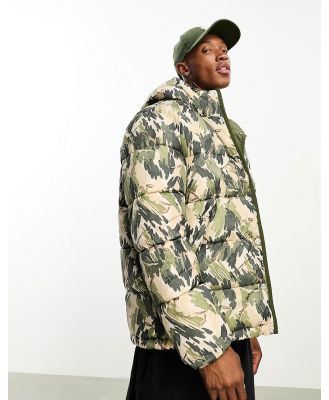 PS Paul Smith reversible ripstop leaf camo hooded puffer jacket in dark green / multi