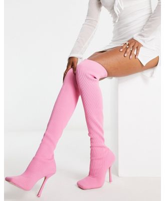 Public Desire Bubbles over the knee knitted stiletto boots in pink