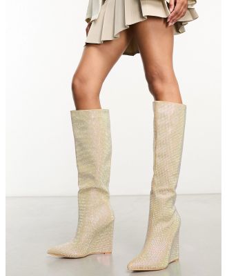 Public Desire Cassiopa embellished knee boots in iridescent silver diamante