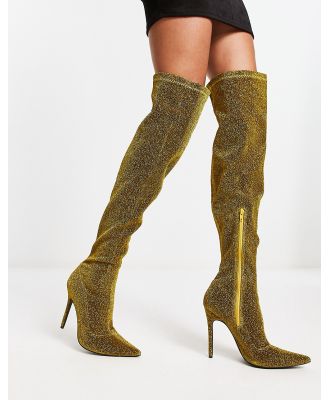 Public Desire Dasha over the knee boots in gold glitter