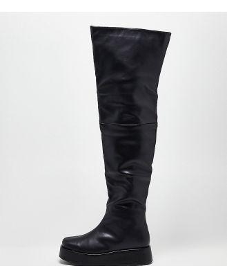 Public Desire Exclusive Wide Fit Rosie flat over the knee boots in black