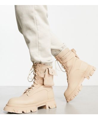 Public Desire Gable lace up boots with removable pocket in beige-Neutral