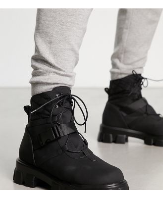 Public Desire Garrison buckle strap quilted lace up boots in black