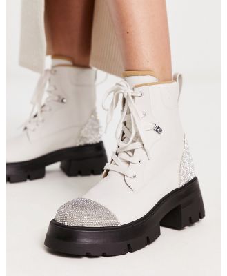 Public Desire Lark rhinestone combat boots in off white