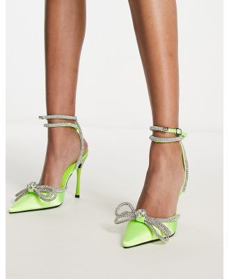 Public Desire Midnight heeled shoes in neon lime satin-Green