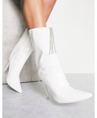 Public Desire Quince high ankle boots with embellished front in white patent
