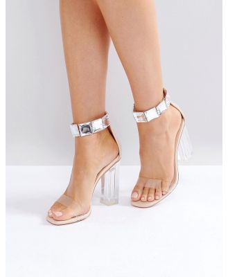 Public Desire Spirit Clear Strap Embellished Heeled Sandals-Neutral