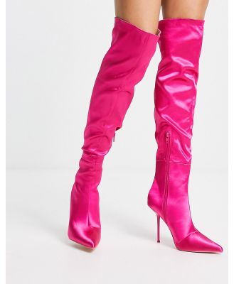 Public Desire Tianna over the knee boots in shocking pink satin