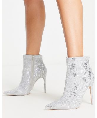 Public Desire Verona ruched rhinestone heeled ankle boots in silver