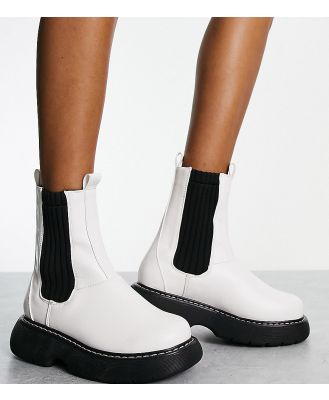 Public Desire Wide Fit Concept curved sole chelsea boots in off white