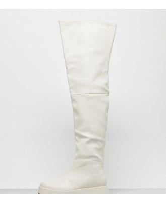 Public Desire Wide Fit Rosie flat over the knee boots in cream-White