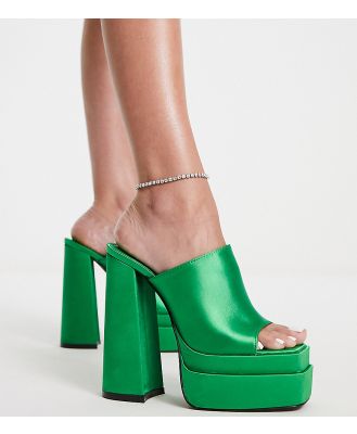 Public Desire Wide Fit Sky High double platform mules in green satin