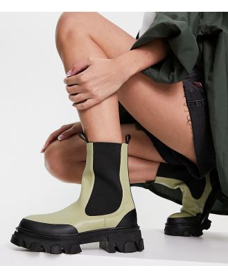 Public Desire Wide Fit Wonder chunky flat boots in green
