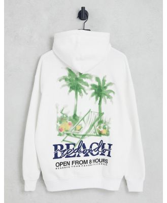 Pull & Bear beach printed hoodie in white-Black