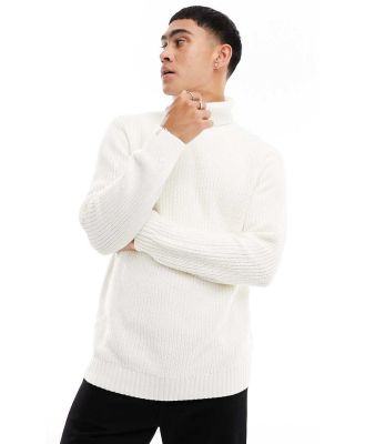 Pull & Bear cable knit roll neck jumper in ice-Grey