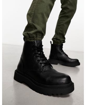 Pull & Bear chunky lace up military style boots in black