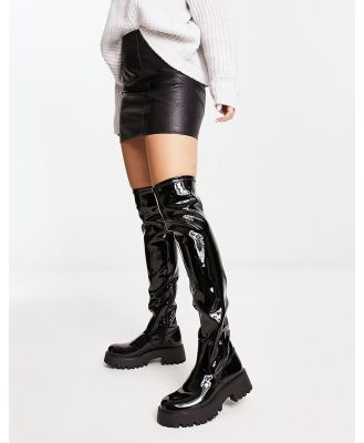 Pull & Bear chunky patent boots in black