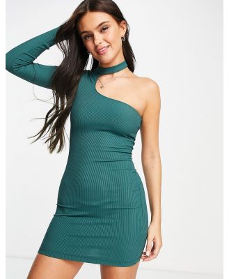 Pull & Bear cut out one shoulder dress in green