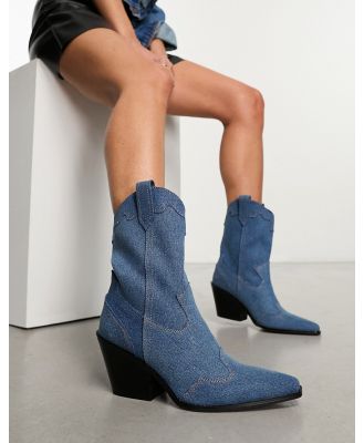 Pull & Bear denim heeled boots in blue