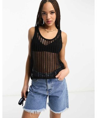 Pull & Bear frayed knit singlet top in black