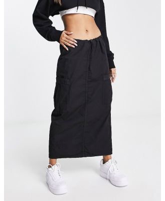 Pull & Bear midi cargo skirt with toggle waist detail in black