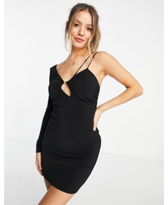 Pull & Bear one shoulder strappy mini dress in black