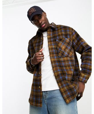 Pull & Bear overshirt with check in brown and yellow-Neutral