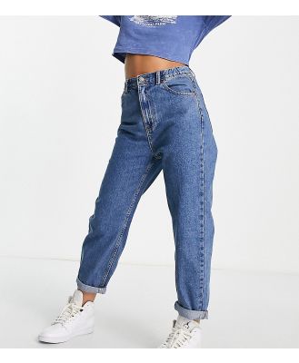 Pull & Bear Petite elasticated waist mum jean in blue